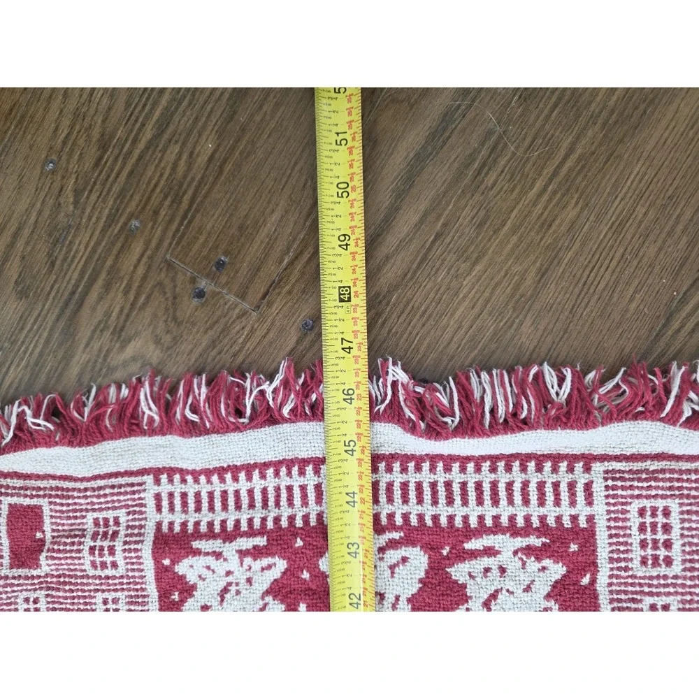 LL Bean Vintage Tapestry Tree Skirt Shawl Red Cotton Holiday Home